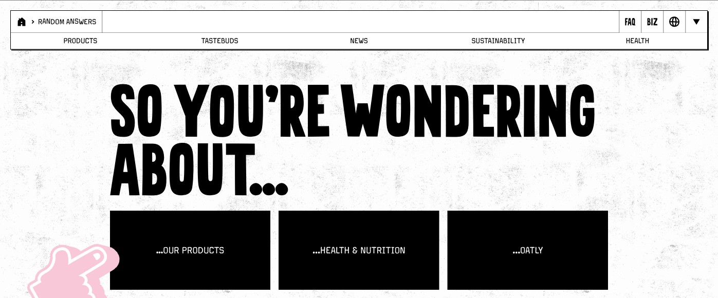 Oatly's FAQ page, headed 'SO YOU'RE WONDERING ABOUT...', written in a chatty, human voice
